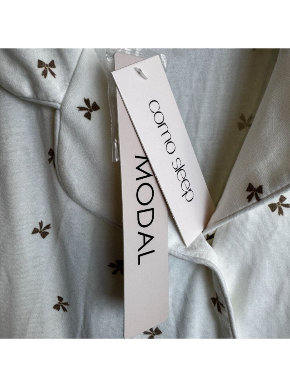 Como Sleep Modal Women's 2 Piece Pajama Pants Set Size L/G Ivory with Bow Print - Picture 3 of 9